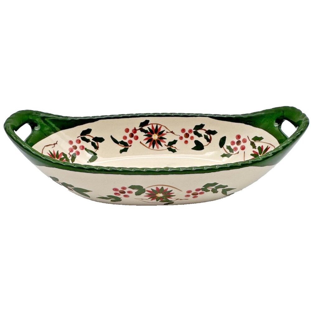 Temptations Old World Poinsettia Oval Centerpiece Baking Dish Seasonal Xmas 12oz - Picture 2 of 7